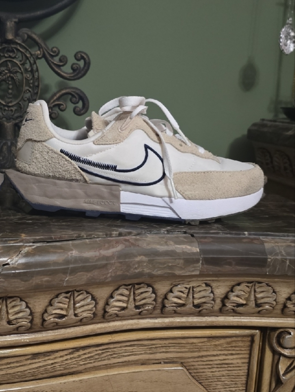 Nike React  Khaki, White and Black Retro-Style Sneakers.